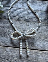 Load image into Gallery viewer, Bow Sterling Silver Freshwater Pearls Bead Necklace. 18 inch