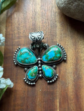 Load image into Gallery viewer, Navajo Sterling Silver Sonoran Gold Turquoise Butterfly Pendant Geneva
