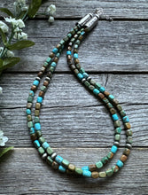 Load image into Gallery viewer, Sterling Silver Multi 2 Strand Blue Green Turquoise Bead Necklace. 20 inch