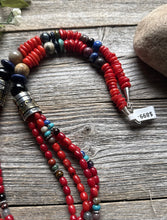 Load image into Gallery viewer, Tommy Rosita Singer T R Sterling Silver Multi Strand Red Coral Bead Necklace 28”
