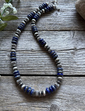 Load image into Gallery viewer, Southwestern 925 Sterling Silver Lapis Pearls Bead Necklace 18 Inch