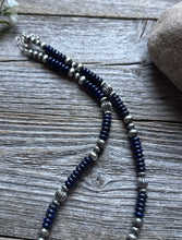 Load image into Gallery viewer, Southwestern Sterling Silver Lapis W Pearls Bead Necklace 18 inch Gift