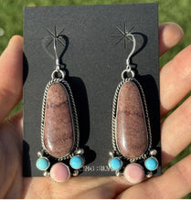 Load image into Gallery viewer, Navajo Sterling Silver Multi Stone Turquoise Pink Conch Earrings RY