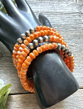 Load image into Gallery viewer, Sterling Silver Orange Spiny Oyster Pearls Bead Wrap Spiral Bracelet Free Size