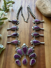 Load image into Gallery viewer, Navajo Sterling Silver Purple Spiny Oyster Squash Blossom Chain Necklace RY