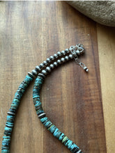 Load image into Gallery viewer, Sterling Silver Graduated Turquoise Heishi Spiny Oyster Bead Necklace 17.5 Inch