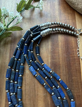 Load image into Gallery viewer, Sterling Silver Multi Strand Lapis W Pearls Bead Necklace. 24 inch