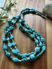 Load image into Gallery viewer, Sterling Silver Multi Strand Turquoise Nuggets Bead Necklace. 28 inch. Gift