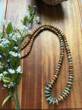 Load image into Gallery viewer, Sterling silver graduated green turquoise with spiny oyster bead necklace 34 in