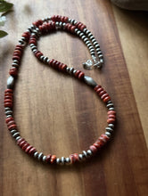 Load image into Gallery viewer, Sterling Silver Orange Red Spiny Oyster Multi Bead Pearls Necklace 24 inch Gift