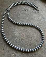 Load image into Gallery viewer, 7mm 26 Inch 925 Sterling Silver Oxidized Pearls Bead Necklace Southwestern