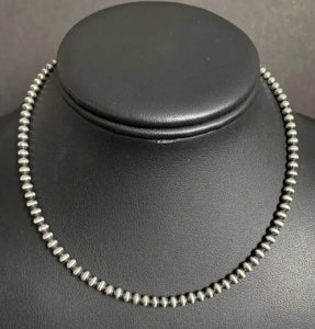 4mm 32 Inch 925 Sterling Silver Oxidized Pearls Bead Necklace Southwestern