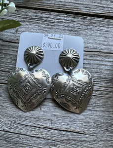 Navajo Sterling Silver Stamped Heart Earrings. VJP Vincent