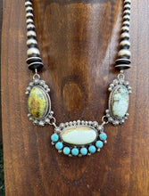 Load image into Gallery viewer, Navajo Sterling Silver Palomino Turquoise Chain Lariat Necklace Cuff Set KY