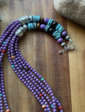 Load image into Gallery viewer, Sterling Silver Multi Strand Stone Purple Pearls Bead Necklace. 26 inch