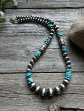 Load image into Gallery viewer, Sterling Silver Blue Turquoise W Pearls Bead Necklace. 22 inch