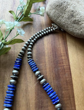 Load image into Gallery viewer, Sterling Silver Graduated Lapis Pearls Bead Necklace. 18 inch. Gift