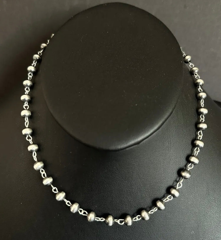 Sterling Silver 6mm Pearls Rosary Bead Necklace. 24 Inch.