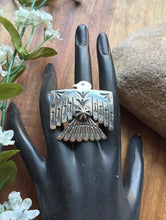 Load image into Gallery viewer, Navajo Sterling Silver Thunderbird Stamped Adjustable Ring Sunshine Reeves