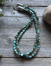 Load image into Gallery viewer, Sterling Silver Multi 2 Strand Blue Green Turquoise Bead Necklace. 18 inch