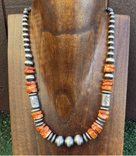 Load image into Gallery viewer, Sterling Silver Orange Spiny Oyster W Pearls Kokopelli Bead Necklace 18 Inch