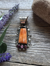 Load image into Gallery viewer, Native American Sterling Silver Orange Purple Spiny Oyster Pendant R Yazzie