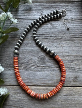 Load image into Gallery viewer, Sterling Silver Orange Spiny Oyster W Pearls Bead Necklace 18 inch