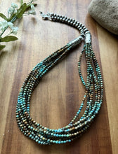 Load image into Gallery viewer, Sterling Silver Multi Strand Blue Green Turquoise Faceted Bead Necklace 24 inch