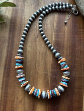 Load image into Gallery viewer, Sterling Silver Spiny Oyster Turquoise W Pearls Bead Necklace. 18 inch