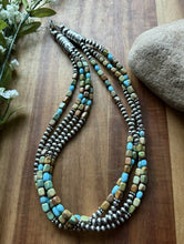 Load image into Gallery viewer, Sterling Silver Multi Strand Blue Green Turquoise Nuggets Pearls Bead Necklace