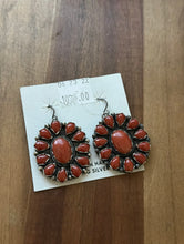 Load image into Gallery viewer, Navajo Native American Sterling Silver Red Coral Cluster Earrings. Gift 1.9 Inch