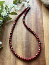 Load image into Gallery viewer, Sterling Silver Black Onyx W Red Coral Bead Necklace. 18 Inch