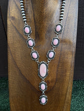 Load image into Gallery viewer, Navajo Handmade Sterling Silver Pink Conch Lariat Pearls Chain Bead Necklace E