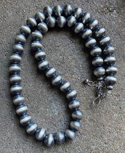 Load image into Gallery viewer, 10mm 24 Inch 925 Sterling Silver Oxidized Pearls Bead Necklace Southwestern