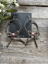 Load image into Gallery viewer, Sterling Silver Bow Pink Conch Pearls Hoop Bead Earrings 3.5 Inch
