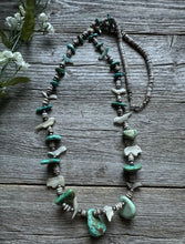 Load image into Gallery viewer, Vintage Native American Sterling Silver Fetish Turquoise Heishi Bead Necklace 30