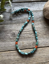 Load image into Gallery viewer, Sterling Silver Turquoise Nuggets Spiny Oyster Multi Stone Bead Necklace 18 inch