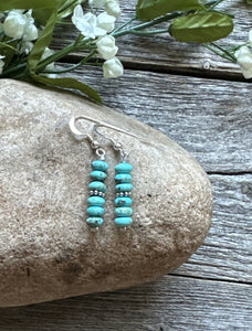 Southwestern 925 Sterling Silver Blue Turquoise Bead Earrings 1 Inch