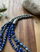 Load image into Gallery viewer, Sterling Silver Multi Strand Stone Lapis Pearls Bead Necklace 24 inch
