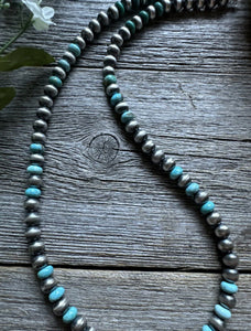 Sterling Silver Blue Turquoise W 6mm Pearls Bead Necklace. 18 inch