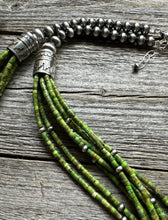 Load image into Gallery viewer, Sterling Silver Multi Strand Green Turquoise Bead Necklace. 26 inch