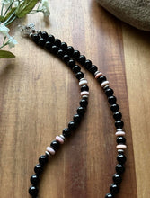 Load image into Gallery viewer, Sterling Silver Black Onyx Pink Conch Bead Necklace. 18 Inch Gift