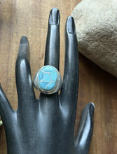 Load image into Gallery viewer, Native American Sterling Silver Turquoise Inlay Ring. Size 10 ELB