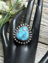 Load image into Gallery viewer, Native American Navajo Sterling Silver Turquoise Ring. Size 8.5 H Happy Piasso