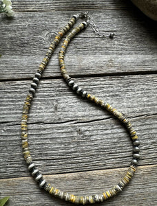 Sterling Silver Bumblebee Jasper W 6mm Pearls Bead Necklace. 18 inch