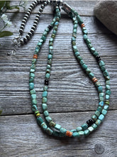 Load image into Gallery viewer, Sterling Silver Multi Strand Blue Green Turquoise Pearls Bead Necklace 30 Inch