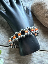 Load image into Gallery viewer, Floral Sterling Silver Orange Spiny Oyster Pearls Bead Bracelet. 7 Inch