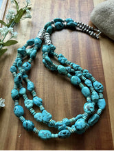 Load image into Gallery viewer, Sterling Silver Multi Strand Turquoise Nuggets Bead Necklace. 28 inch. Gift