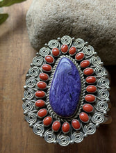 Load image into Gallery viewer, Tonya Rafael Navajo Sterling Silver Purple Charoite Coral Cluster Cuff Bracelet