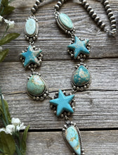 Load image into Gallery viewer, Navajo Sterling Silver Star Blue Green Turquoise Lariat Y Bead Necklace KY